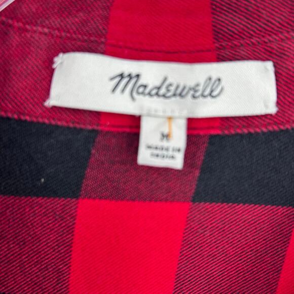 Madewell Flannel Tie-Front Shirt Cranberry Buffalo Check Button Down Womens M - Picture 6 of 11